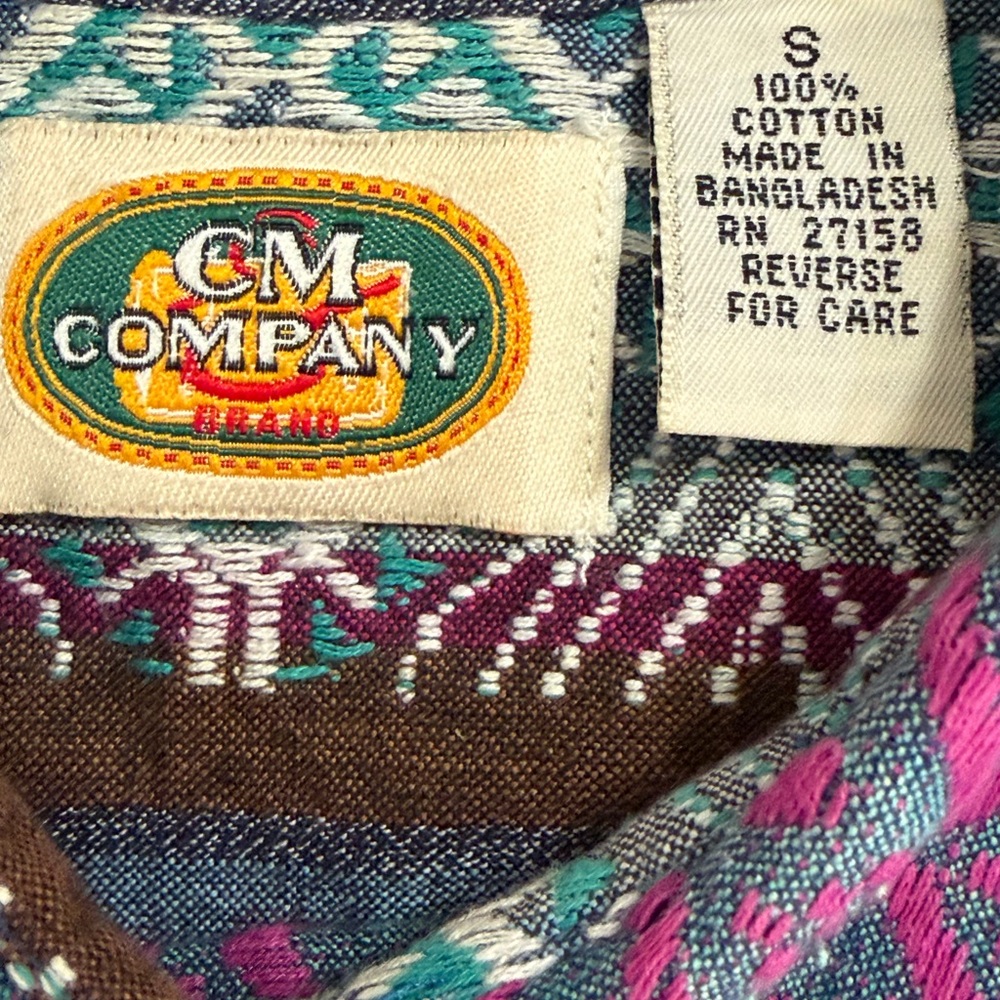 Vintage CM Company Brand Southwestern Shirt Size S Colorful Cotton - Picture 7 of 7